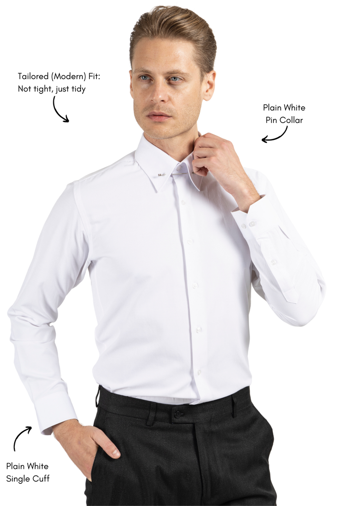 LUKE - White Subtle Stripe Pin Collar Shirt - Jack Martin