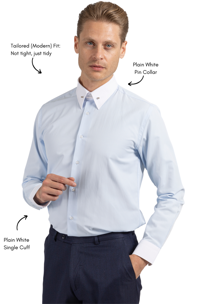 LUKE - Light Blue Subtle Stripe Pin Collar Shirt - Jack Martin