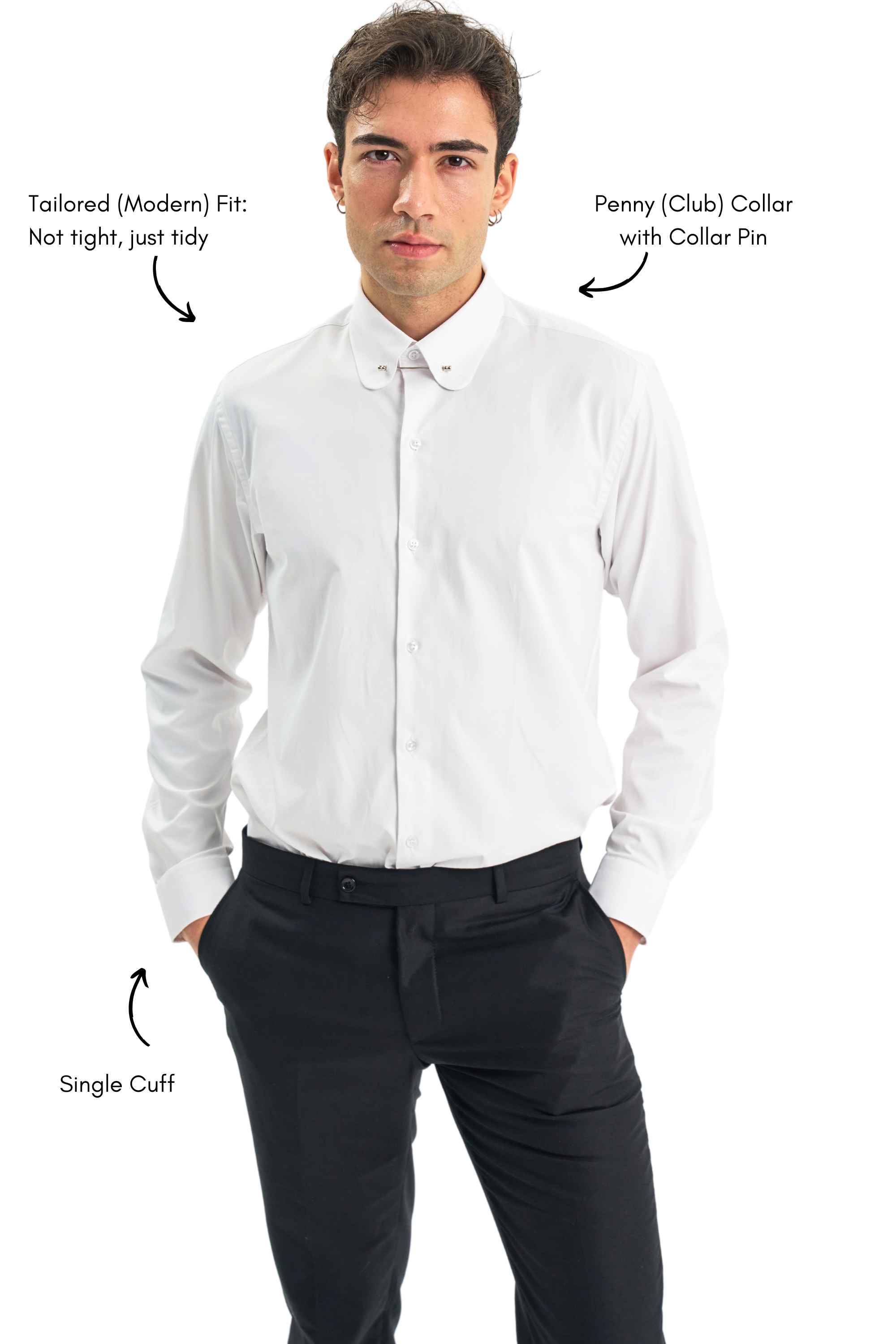 TOMMY - White Penny Collar Shirt with Collar Bar - Jack Martin