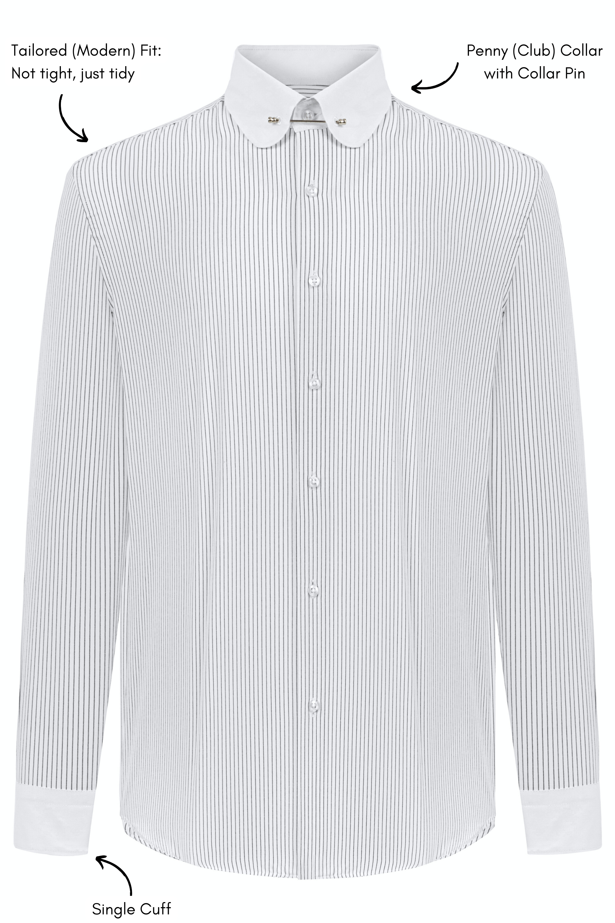 TOMMY - Black & White Pinstripe Pin Collar Shirt - Jack Martin