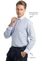 THOMAS - Blue Herringbone Penny Collar Shirt - Jack Martin