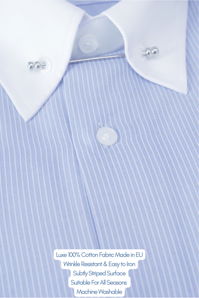 LUKE - Blue Subtle Stripe Pin Collar Shirt - Jack Martin