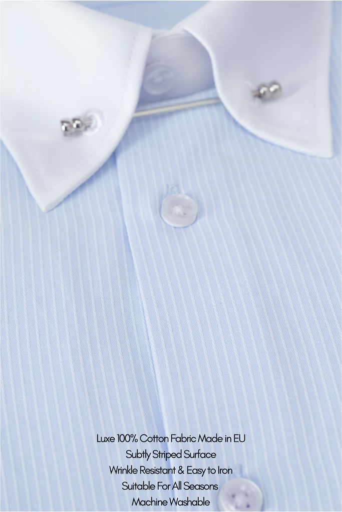 LUKE - Light Blue Subtle Stripe Pin Collar Shirt - Jack Martin