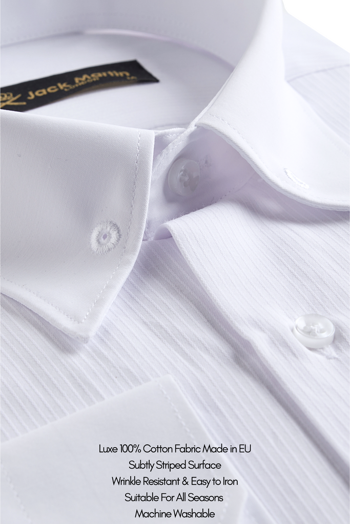 LUKE - White Subtle Stripe Pin Collar Shirt - Jack Martin