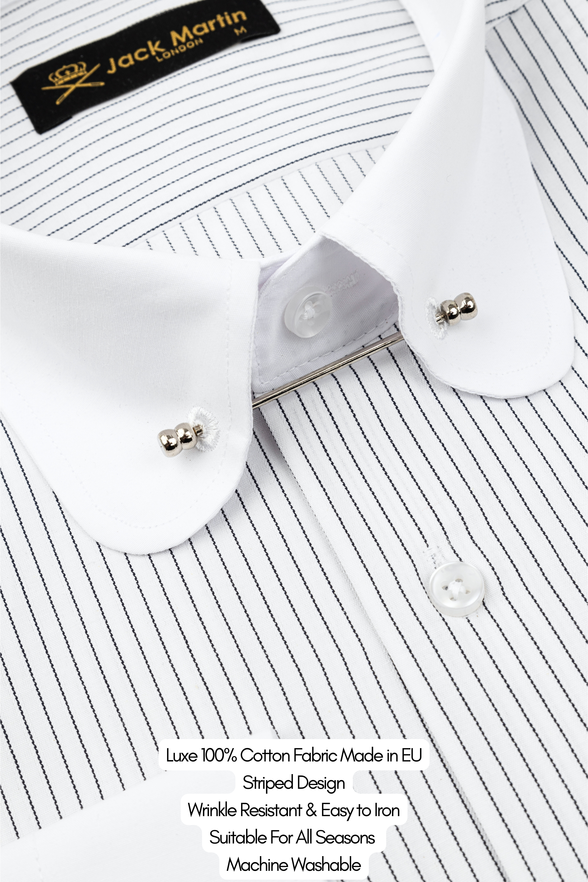 TOMMY - Black & White Pinstripe Pin Collar Shirt - Jack Martin