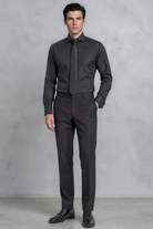MASON - Black Herringbone Cutaway Collar Double Cuff Shirt - Jack Martin