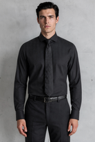 MASON - Black Herringbone Cutaway Collar Double Cuff Shirt - Jack Martin