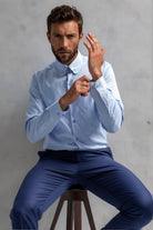 TOMMY - Blue Penny Collar Shirt with Collar Bar - Jack Martin