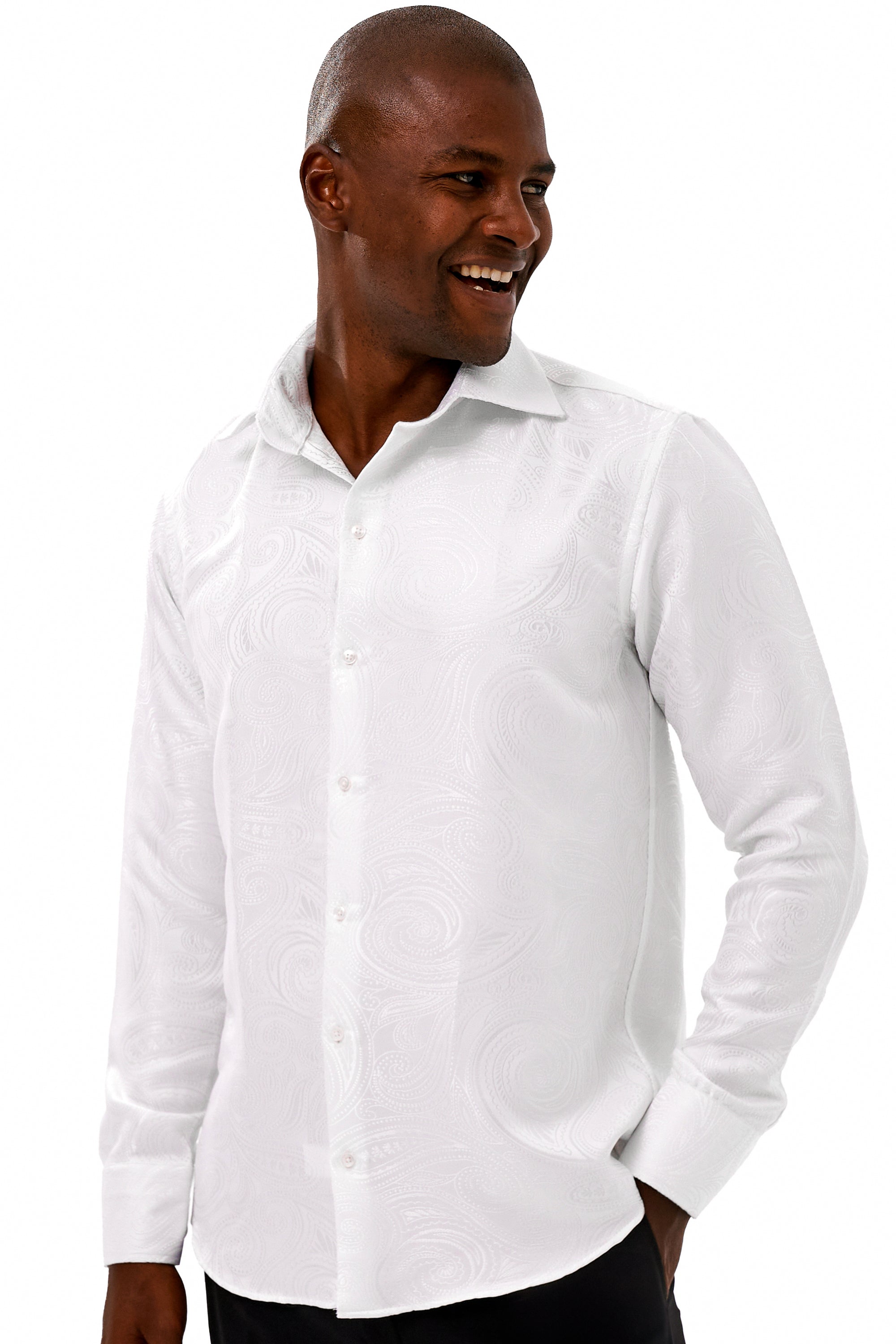 mens white paisley dress shirt Cinch Men's White Paisley Print Button-Down Western Shirt L