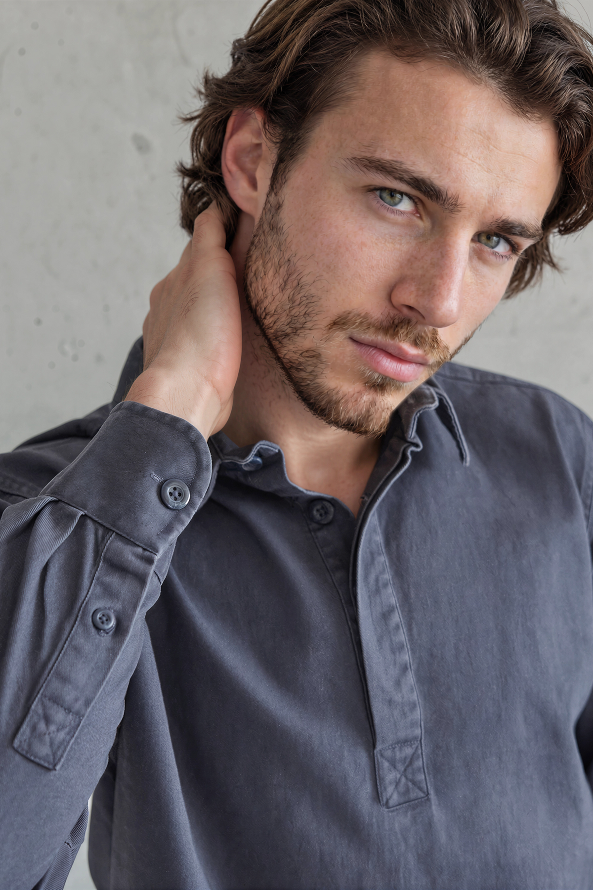 Washed Navy Twill Popover Shirt - Jack Martin