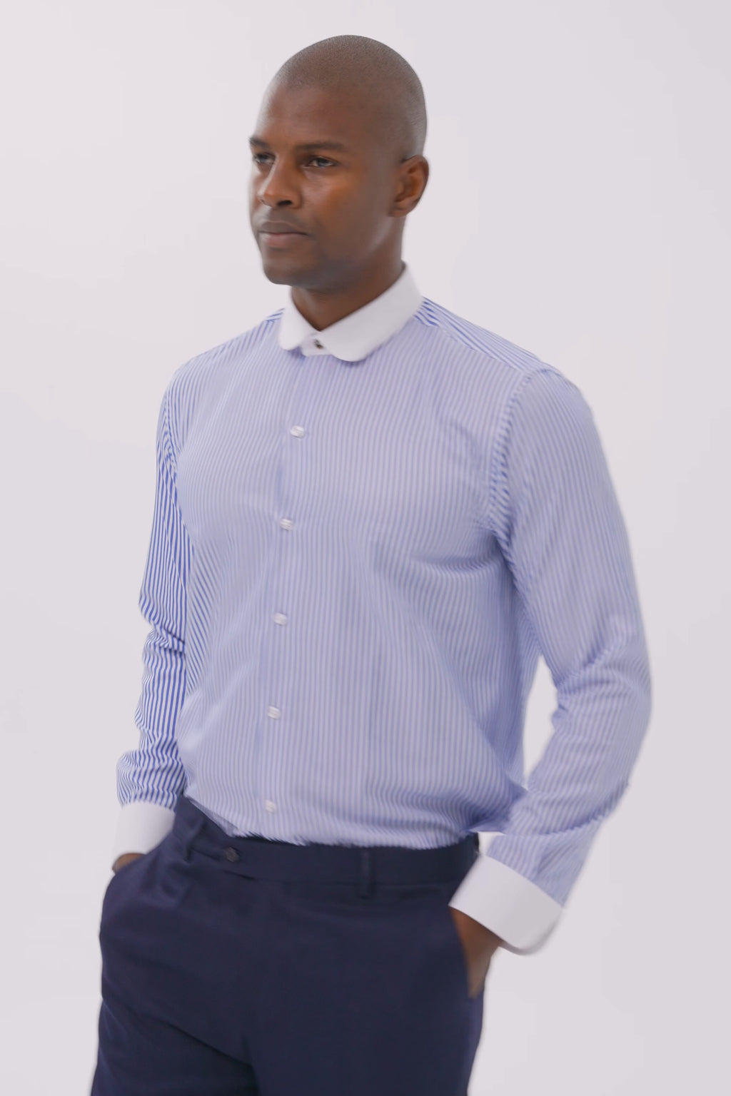 THOMAS - Dark Blue Striped Club Collar Shirt | Jack Martin