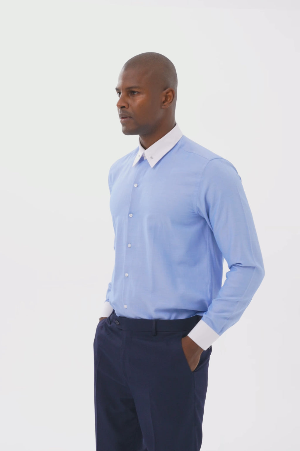 ADAM - Dark Blue Oxford Pin Collar Shirt