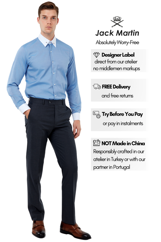 ADAM - Royal Blue Oxford Pin Collar Shirt - Jack Martin