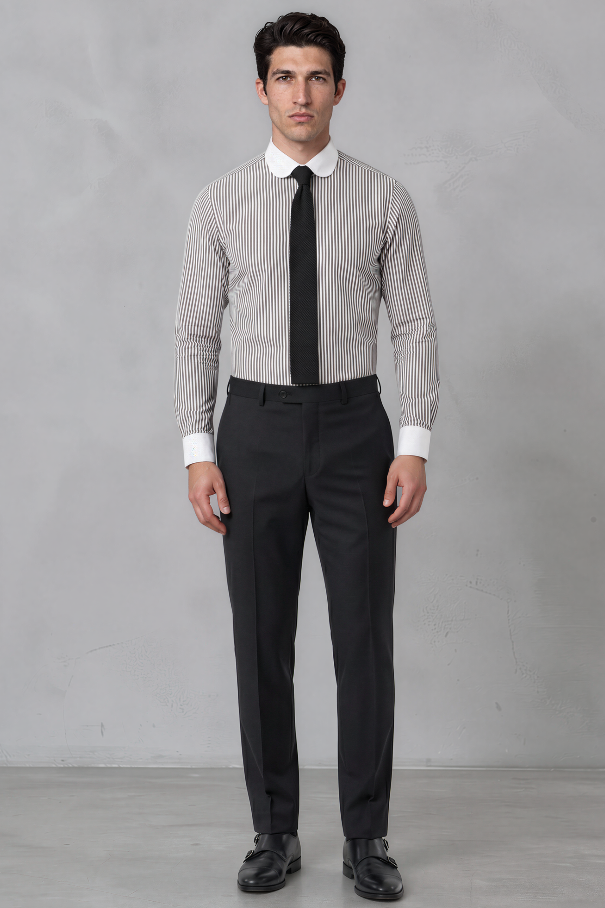 THOMAS - Black Striped Penny Collar Shirt - Jack Martin