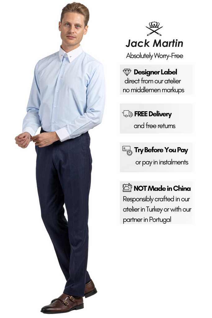 LUKE - Light Blue Subtle Stripe Pin Collar Shirt - Jack Martin
