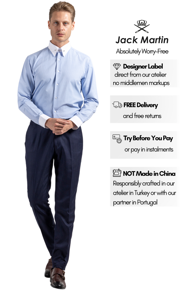 LUKE - Blue Subtle Stripe Pin Collar Shirt - Jack Martin
