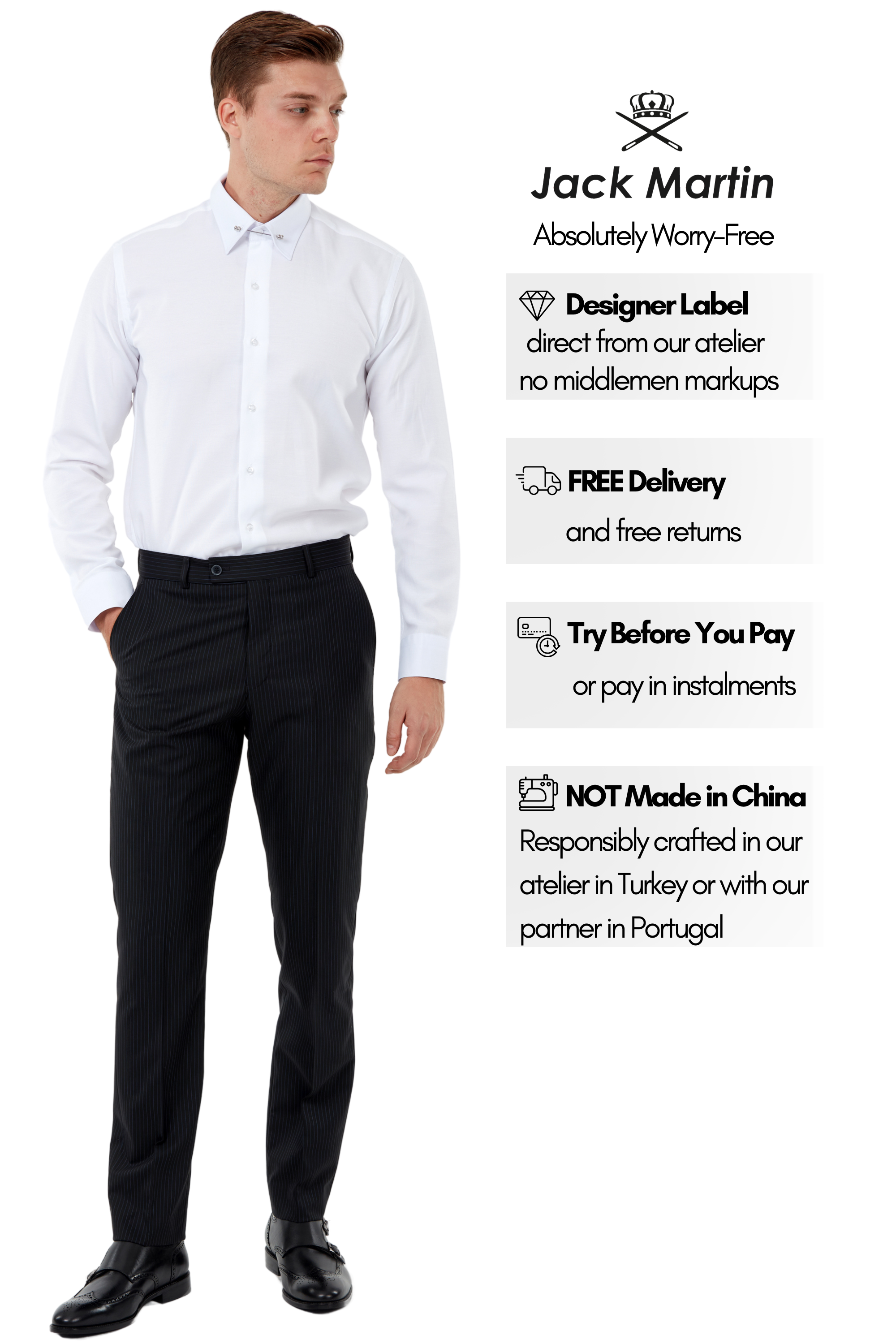 ADAM - White Oxford Pin Collar Shirt - Jack Martin