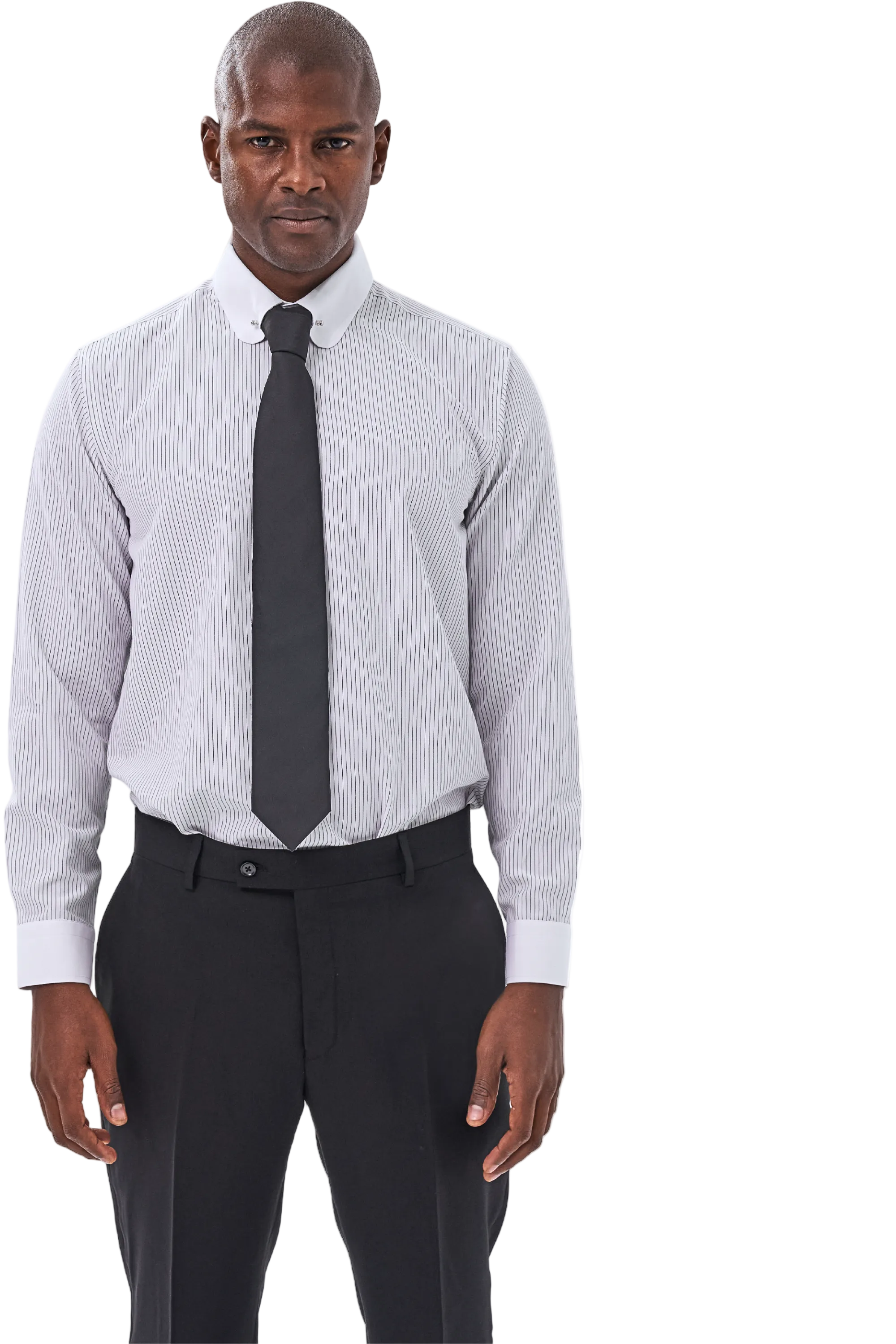 TOMMY - Black Striped Pin Collar Shirt
