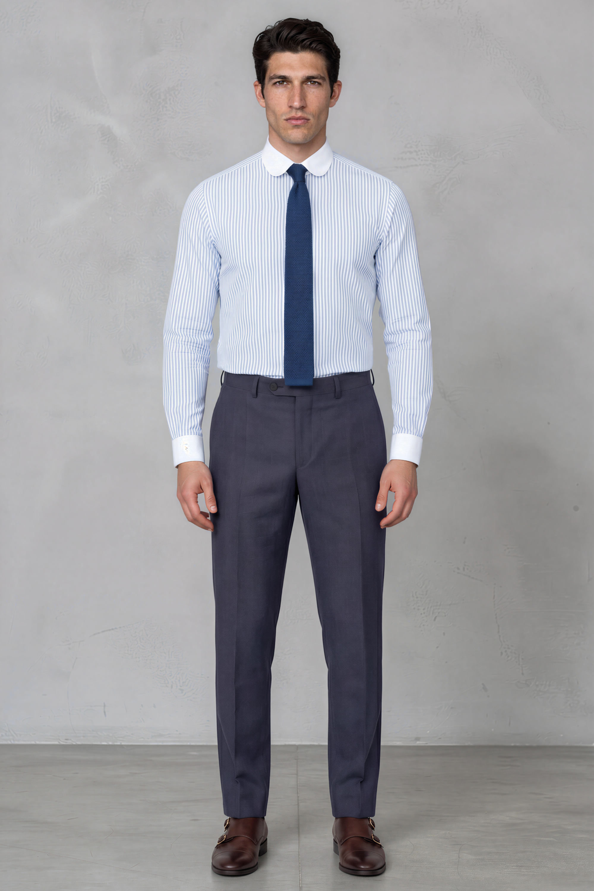 THOMAS - Blue Striped Penny Collar Shirt - Jack Martin