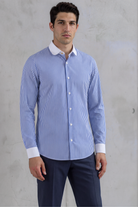 THOMAS - Royal Blue Striped Penny Collar Shirt - Jack Martin