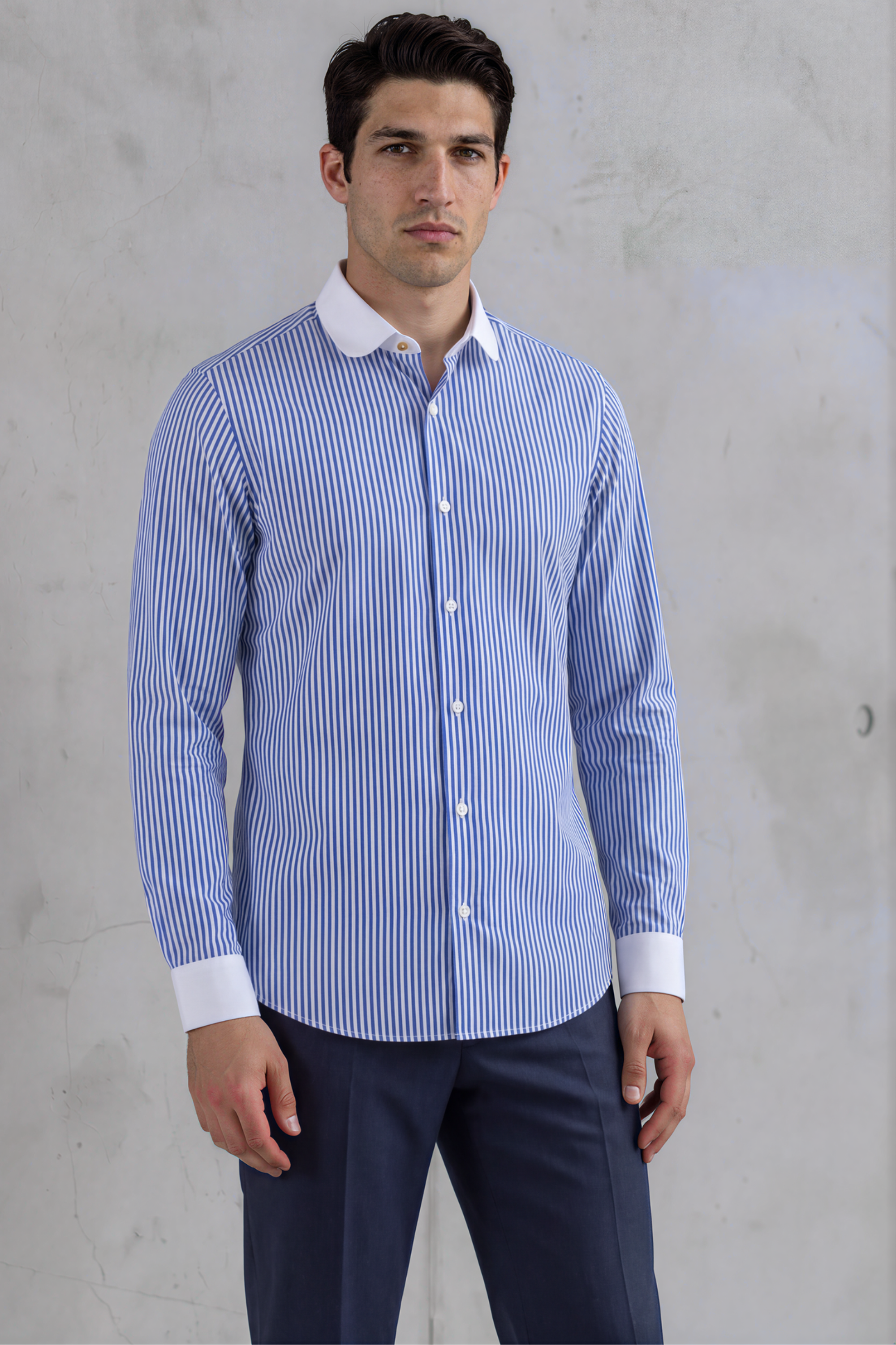 THOMAS - Royal Blue Striped Penny Collar Shirt - Jack Martin