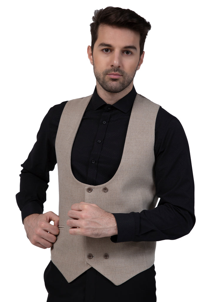 Cream Tweed Double Breasted Waistcoat - Jack Martin Menswear