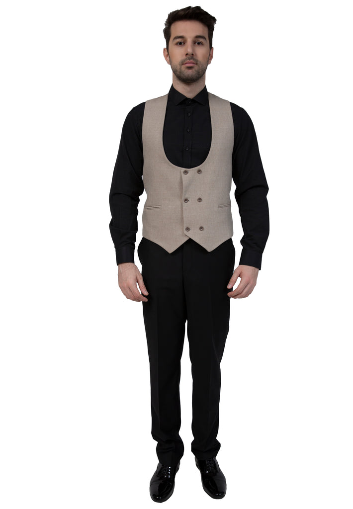 Cream Tweed Double Breasted Waistcoat - Jack Martin Menswear