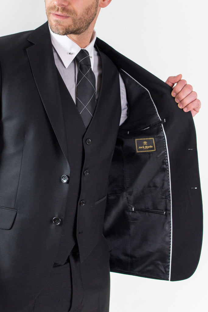 MICHAEL - Black Plain 3 Piece Suit - Jack Martin Menswear