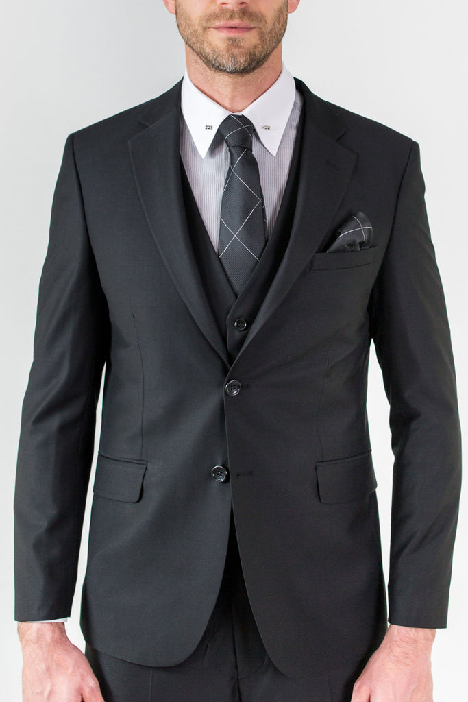MICHAEL - Black Plain 3 Piece Suit - Jack Martin Menswear
