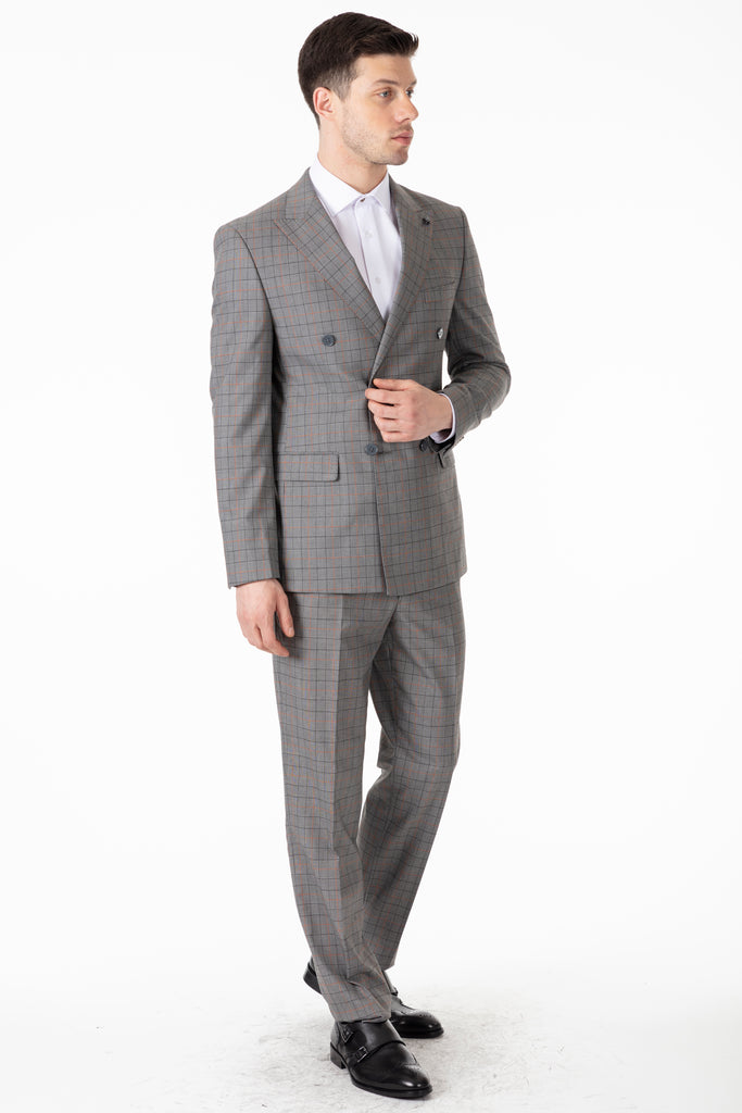 Grey & Black Prince of Wales Check Double Breasted Suit - Jack Martin Menswear