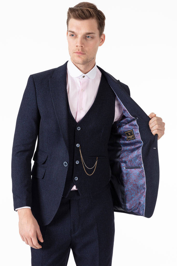 TOMMY - Navy Tweed Waistcoat - Jack Martin Menswear