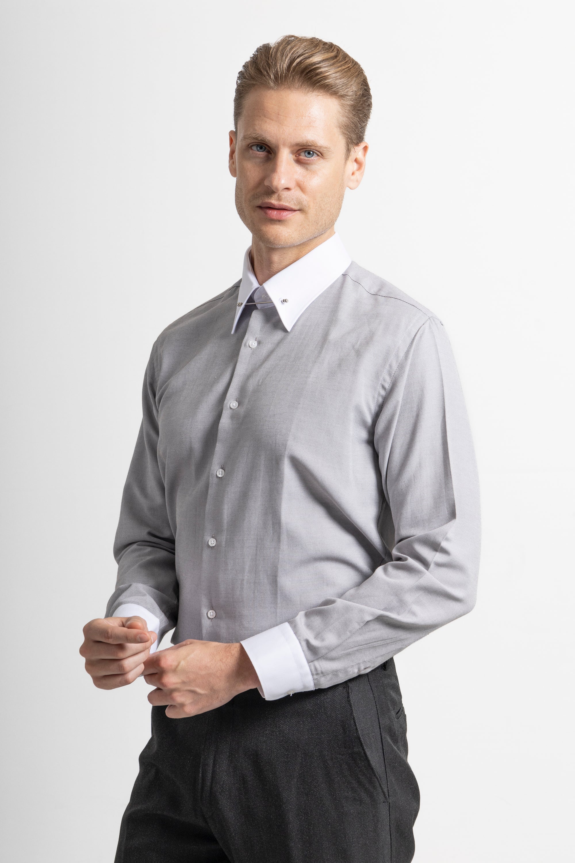 ADAM - Ash Grey Oxford Pin Collar Shirt ADAM - Ash Grey Oxford Pin Collar Shirt