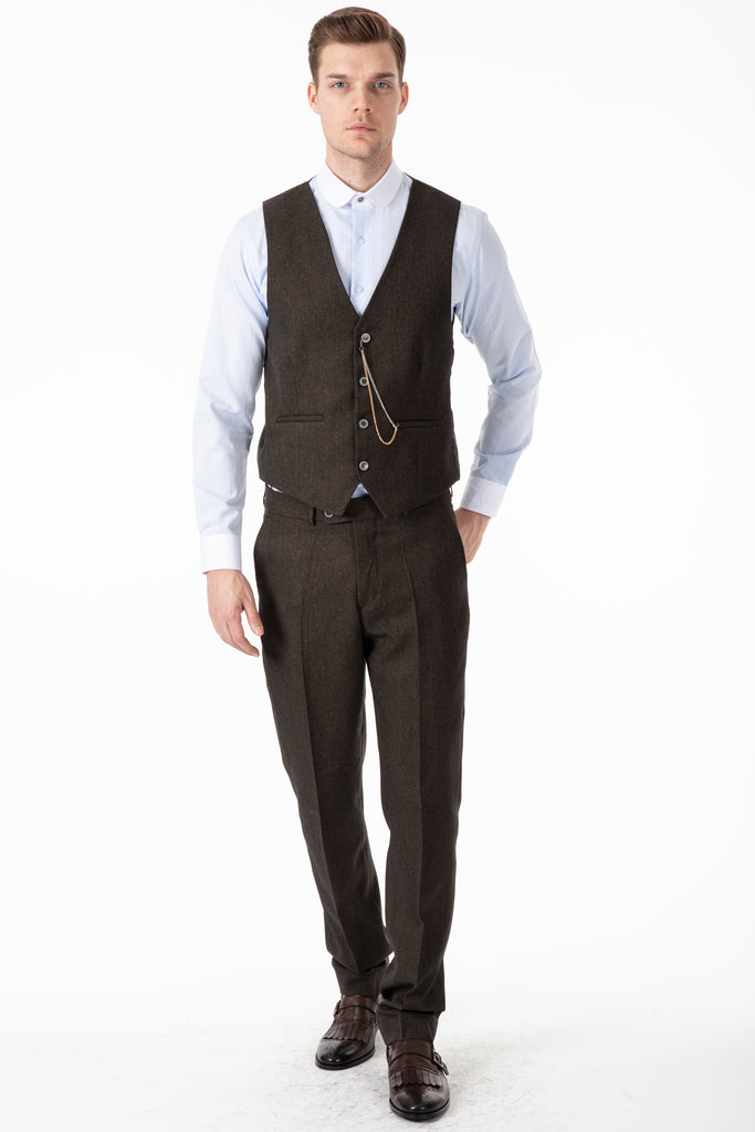 TOMMY - Green Tweed Waistcoat - Jack Martin Menswear