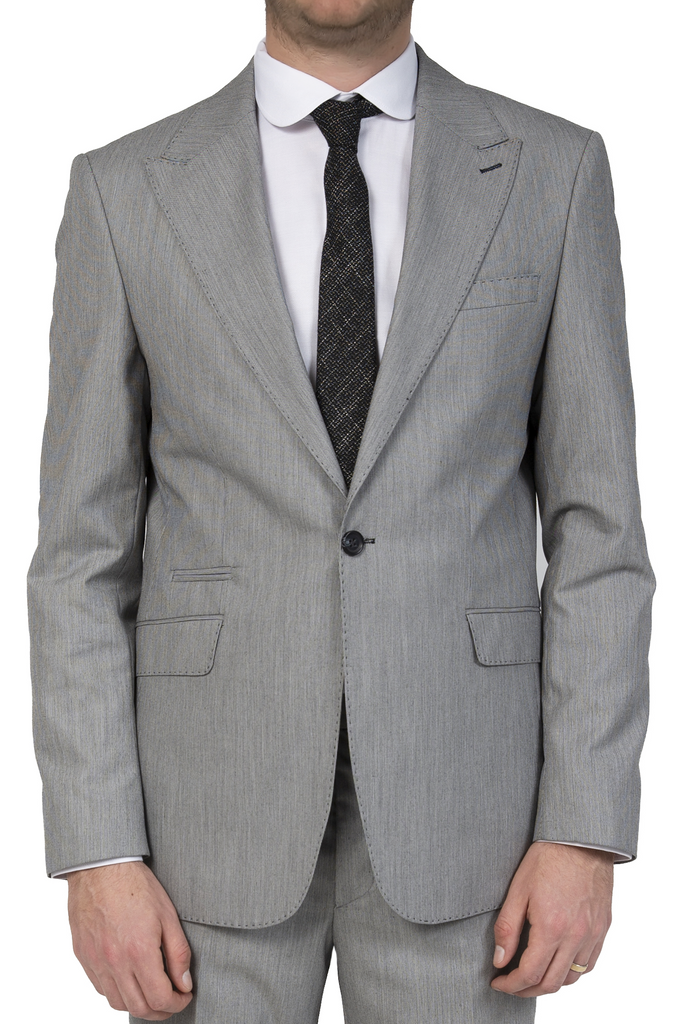 Grey & Black Textured Semi Slim Fit Suit Jacket / Blazer with Peak Lapel (PERCY) - Jack Martin Menswear