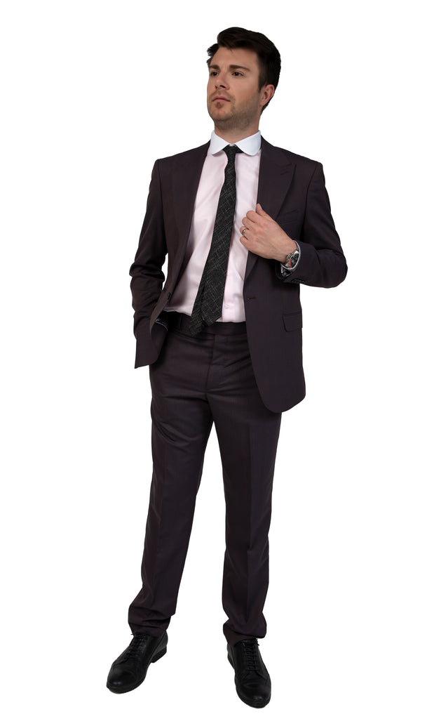 Bronze Brown Semi Plain Suit with Peak Lapel (PERCY) - Jack Martin Menswear
