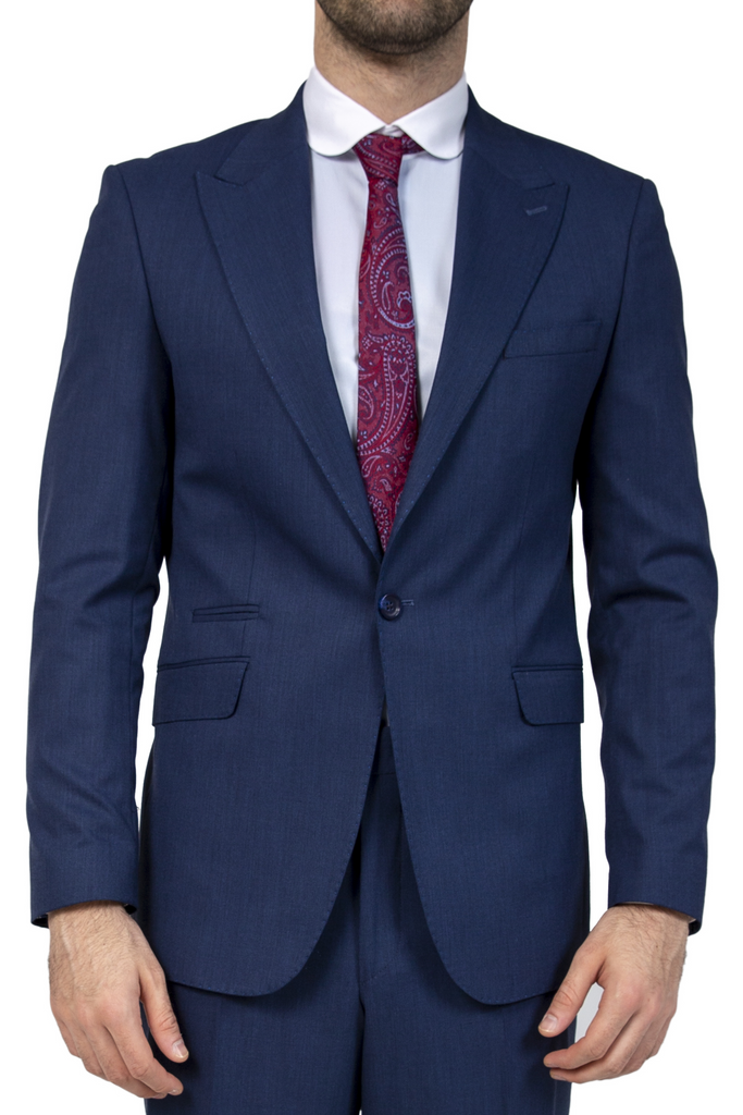 Blue Semi Plain Suit Jacket / Blazer with Peak Lapel (PERCY) - Jack Martin Menswear
