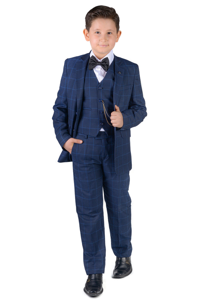 ARTHUR - Blue Check Boy's 3 Piece Suit - Jack Martin Menswear