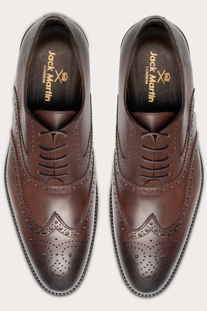 CHARLES - Brown Handmade Burnished Leather Brogue Oxford Shoes - Jack Martin