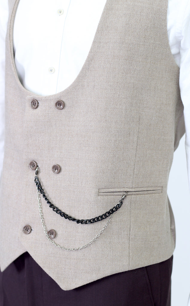 Cream Tweed Double Breasted Waistcoat - Jack Martin Menswear