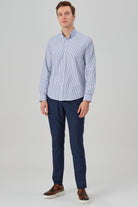 DAVID - Navy Striped Oxford Button Down Casual Shirt - Jack Martin