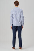 DAVID - Navy Striped Oxford Button Down Casual Shirt - Jack Martin