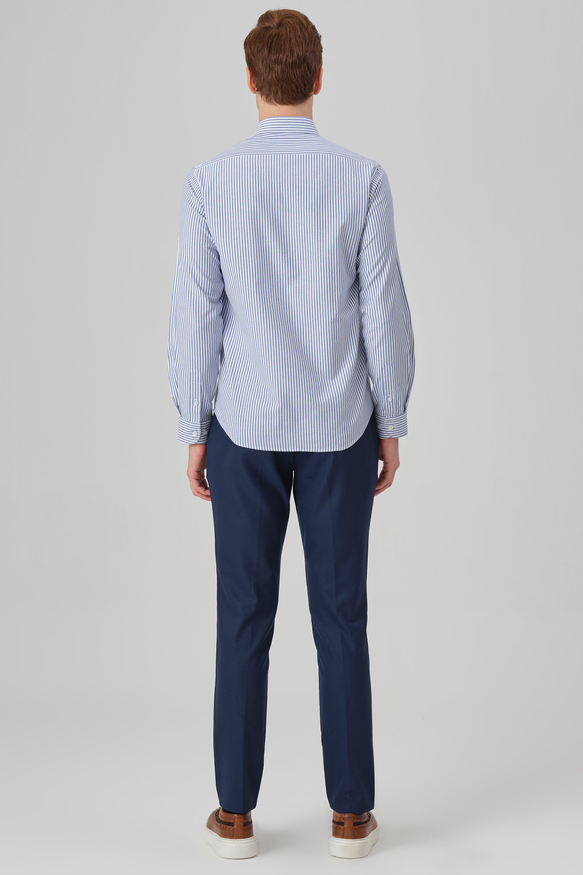 DAVID - Navy Striped Oxford Button Down Casual Shirt - Jack Martin