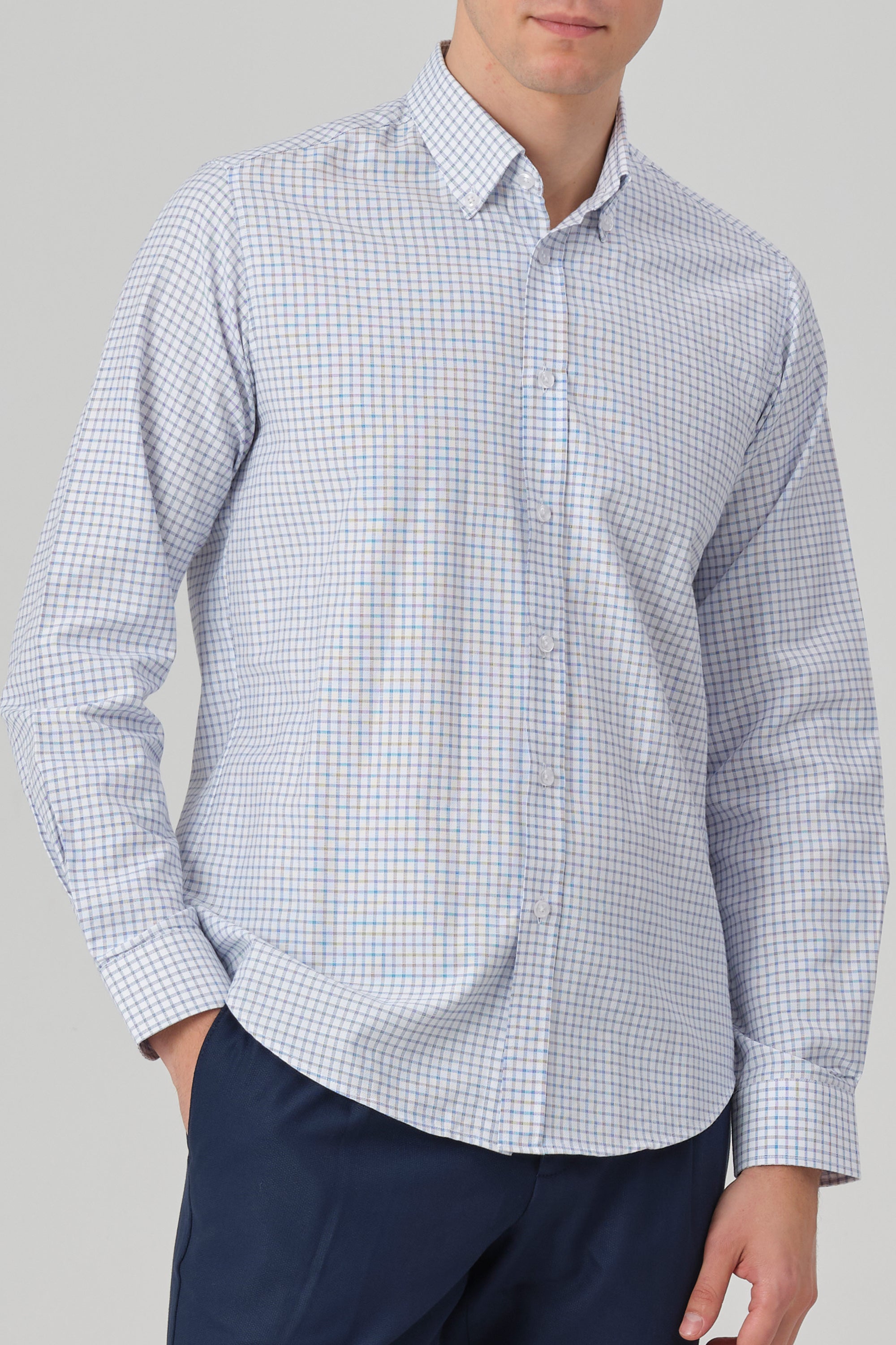 DAVID - Navy Check Oxford Button Down Casual Shirt - Jack Martin