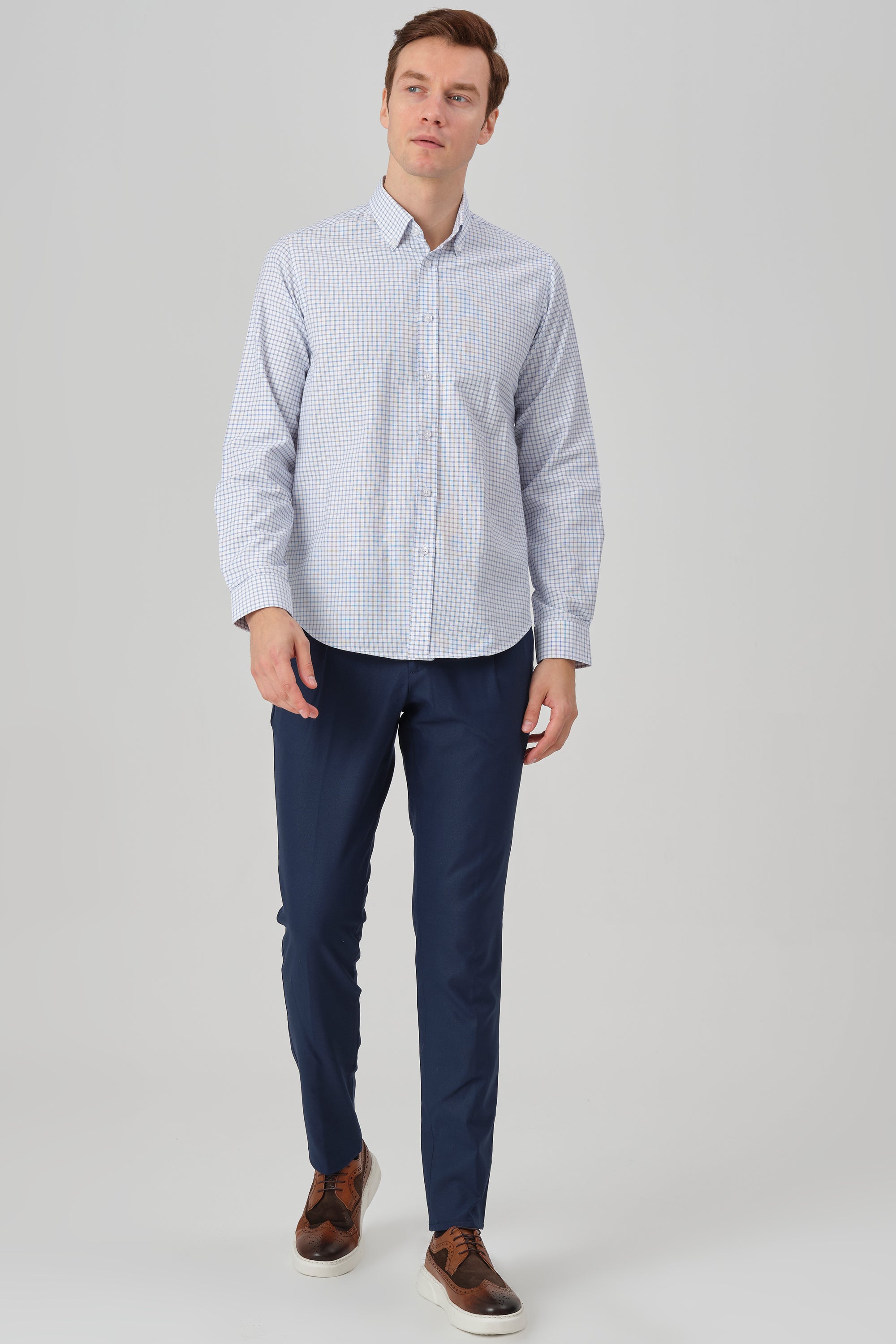 DAVID - Navy Check Oxford Button Down Casual Shirt - Jack Martin