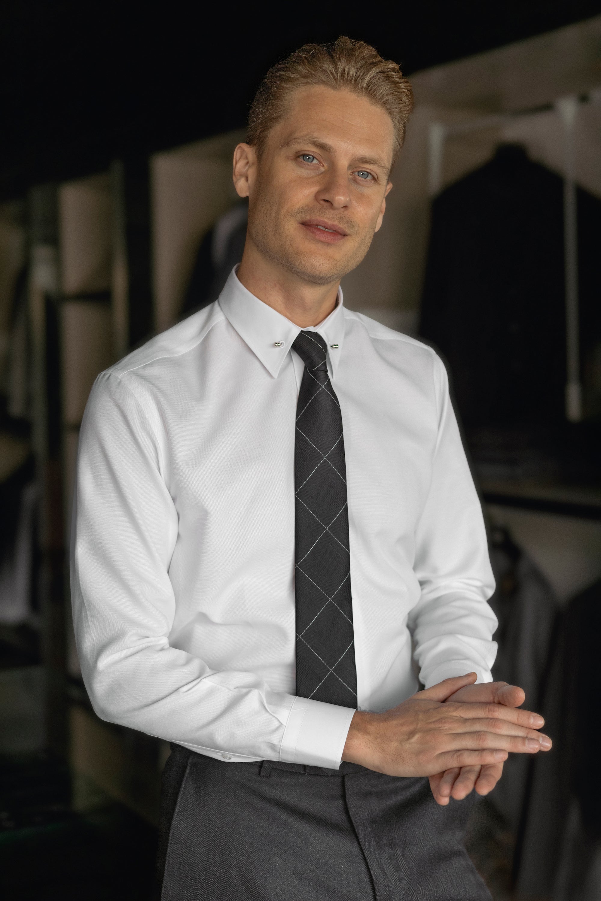 ADAM - White Oxford Pin Collar Shirt ADAM - White Oxford Pin Collar Shirt