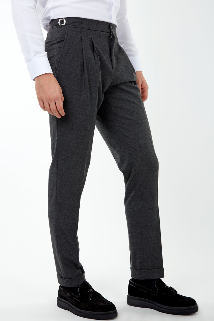 LAGUNA - Grey Pleated Flannel Trousers - Jack Martin