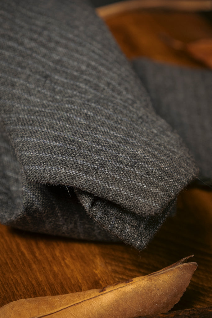 Tie & Hanky Set: Charcoal Grey Stripe Wool Tie & Hanky - Jack Martin