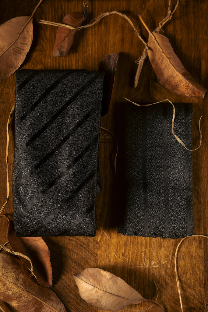 Tie & Hanky Set: Black & Grey Stripe Tie & Hanky - Jack Martin