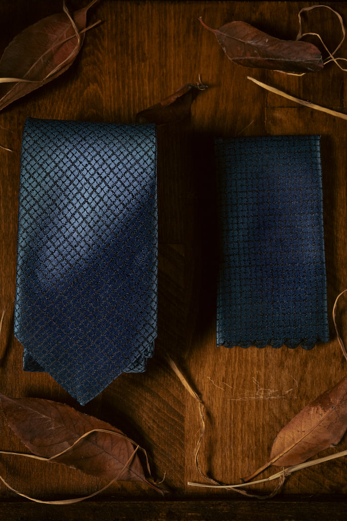 Tie & Hanky Set: Blue Textured Tie & Hanky - Jack Martin