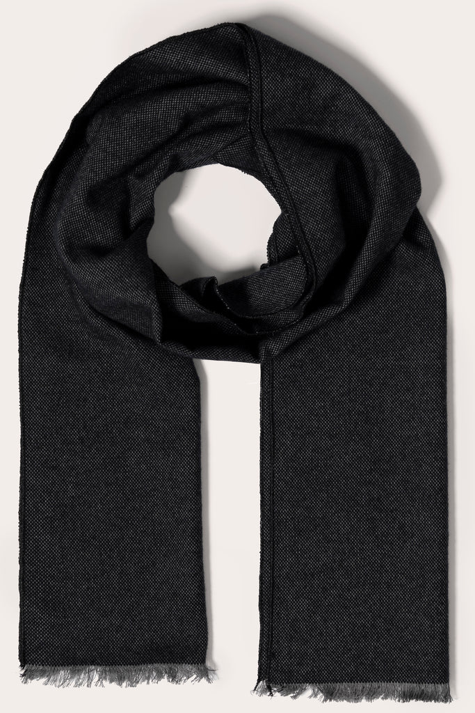 Black Wool Tweed Scarf - Jack Martin Menswear